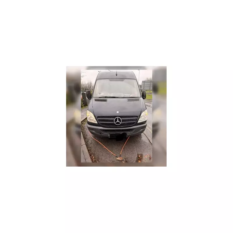 Van with more dashboard lights than Blackpool Illuminations stopped