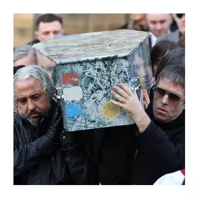 Liam Gallagher Carries Stone Roses' Mani's Coffin at Manchester Funeral