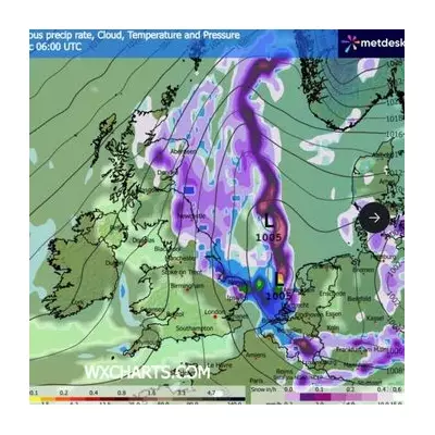UK Snow Maps Turn Purple as 250-Mile 'Wall of Snow' Threatens