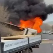 Lorry Explodes in Dramatic A1 Blaze, Tyres Catapulted 30 Feet High