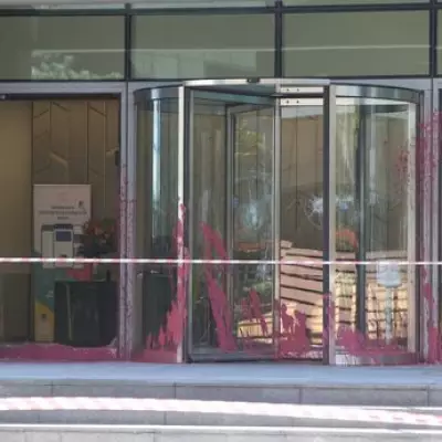 Birmingham Building Vandalised with Red Paint and Smashed Entrance