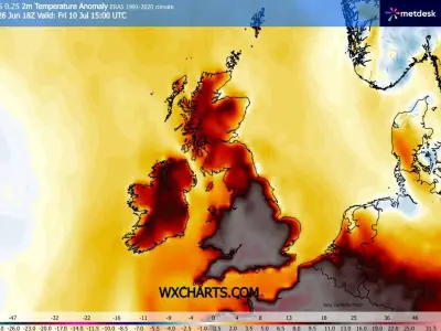 UK Weather Maps Show 38C Heatwave Forecast for Midlands in July