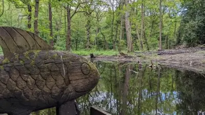 Wythenshawe Park Wetland Restoration Brings Smile to Wooden Fish Sculpture