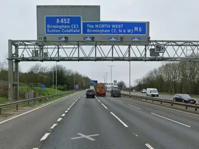 M6 northbound closed near Birmingham due to off-network fire smoke