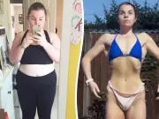 Woman loses 8st 3lbs with daily swims and becomes bodybuilder